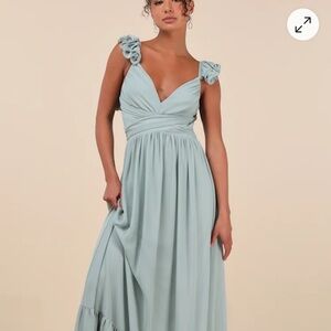 Lulu's Soiree Celebration Floral Ruffled Lace-Up Maxi Dress